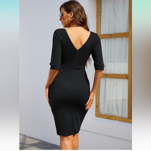 *NEW* Women Office Pencil Dress Wrap V Neck Ruffle Hem For Work Dresses - Picture 6 of 10